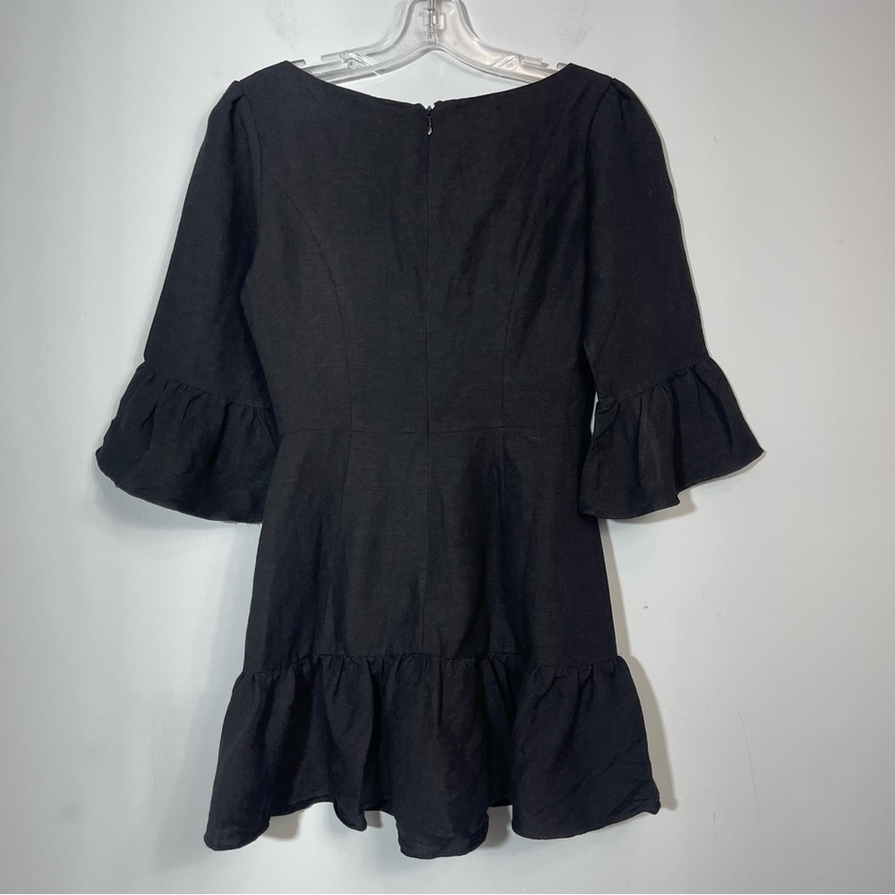 NWT LPA Revolve Dress 495 Black XS Linen Blend Ruffle Mini Minimalist Boho LBD - Picture 10 of 16